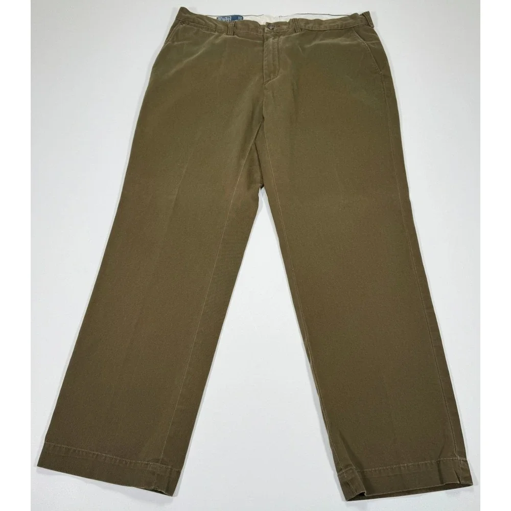Vintage Polo Ralph Lauren Preston Mens Chinos 38x32 Brown Cotton Flat Front